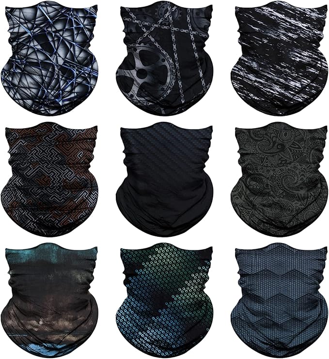 Venswell Neck Gaiter Mask for Men Women, Seamless Bandana Rave Face Cover Mask, Magic Face Scarf, Balaclava,Headband, Head Wrap-Motorcycle Cycling Festival Outdoors (B-Black Gray Series 2)