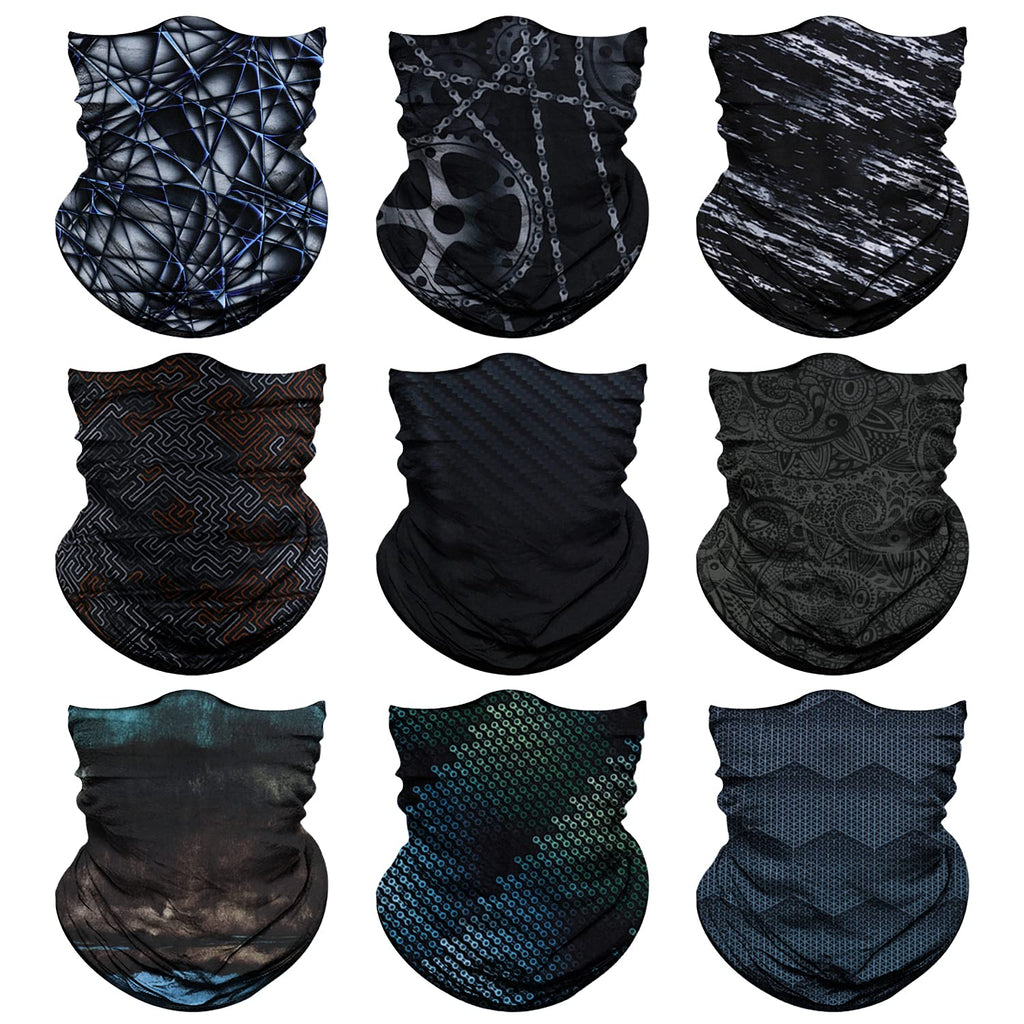 Venswell Neck Gaiter Mask for Men Women, Seamless Bandana Rave Face Cover Mask, Magic Face Scarf, Balaclava,Headband, Head Wrap-Motorcycle Cycling Festival Outdoors (B-Black Gray Series 2)