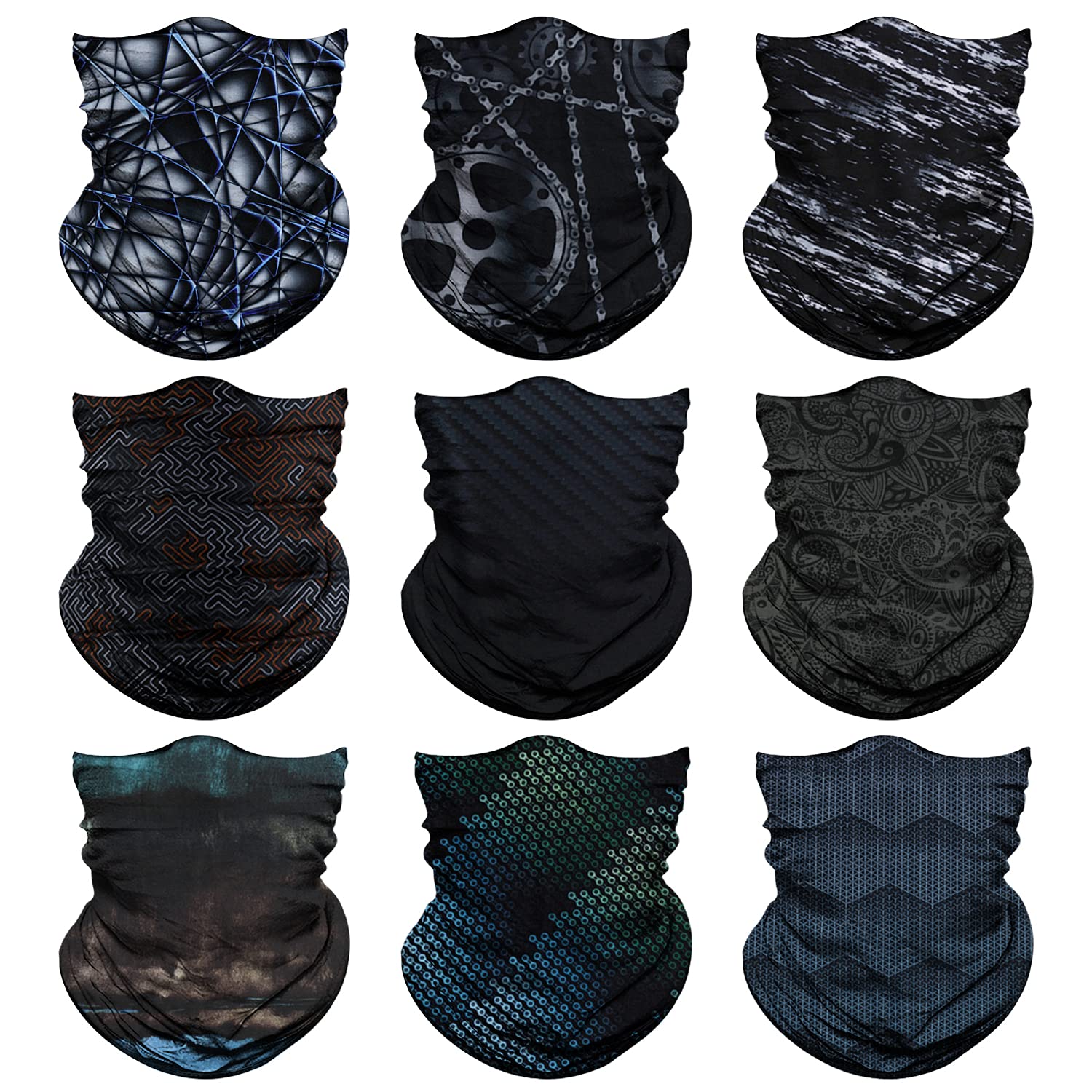 Venswell Neck Gaiter Mask for Men Women, Seamless Bandana Rave Face Cover Mask, Magic Face Scarf, Balaclava,Headband, Head Wrap-Motorcycle Cycling Festival Outdoors (B-Black Gray Series 2)
