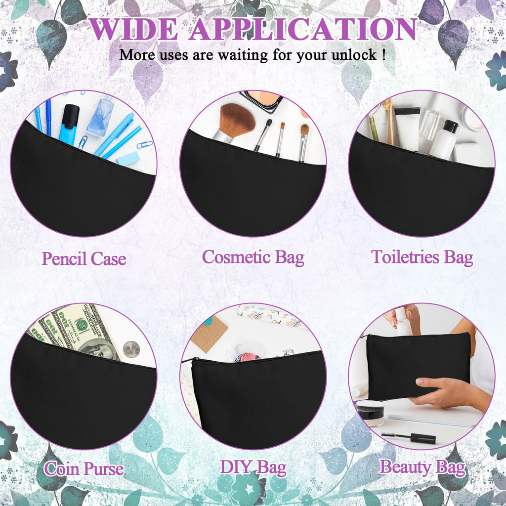 Legigo 24 Pack Black Canvas Makeup Bags DIY Craft Bag- Blank DIY Craft Bag Canvas Pencil Case Canvas Zipper Pouch Bags Cosmetic Bag Multipurpose Canvas Pouch with Zipper for vinyl (8.3 x 5 inches)