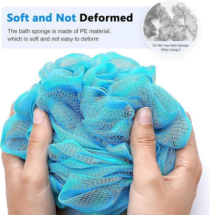 FORENEE Blue and Green Loofah on a Stick, PE Mesh Back Scrubber