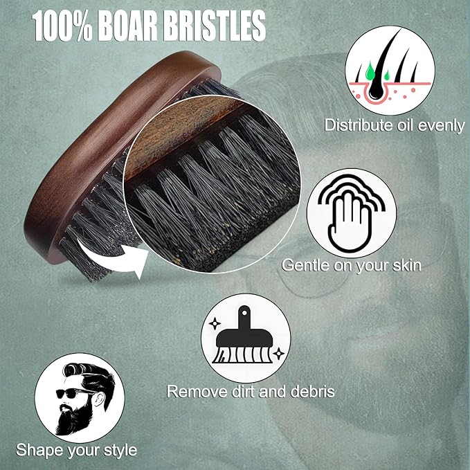 Beard Captain 100% Boar Bristle Beard Brush for Man – Retro Wooden Handle, Promotes Beards Growth & Softens, Travel Size