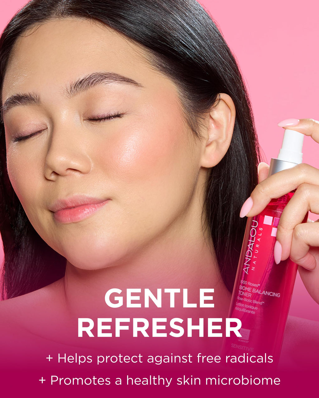 Andalou Naturals 1000 Roses Biome Balancing Toner Spray | Gentle Face Mist with Rose Stem Cells to Help Protect & Strengthen Skin Barrier|Refreshing & Soothing on Sensitive Skin | 6fl oz