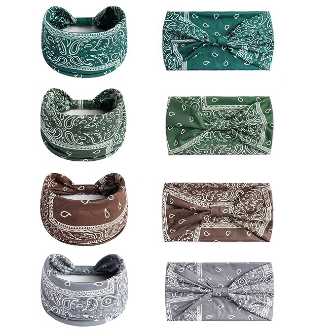 Boho Headbands For Women Fashion Stretch Wide Hair Bands Knoted Turban Head Bands Yoga Running Sweatband Elastic Headband Stylish Wrap Headbands Hair Accessories for Teen Girls 4 Pack