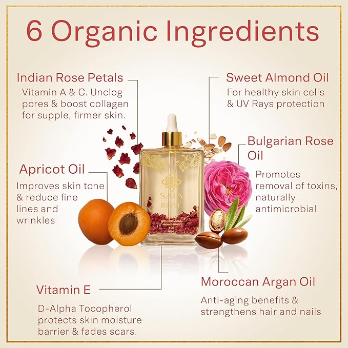 SAFA Rosé Body Oil | Luxury Bulgarian Rose Oil with Real Rose Petals | Fast Absorbing After Shower Hydrating Oil | Moroccan Argan Sweet Almond & Vitamin E | Silky Moisturizer Face & Skin | 4 fl oz