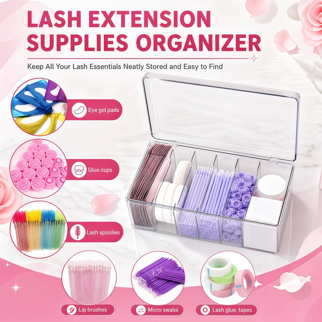 Acshio 2 Pack Lash Extension Organizer with 6 Compartments, Flip-top