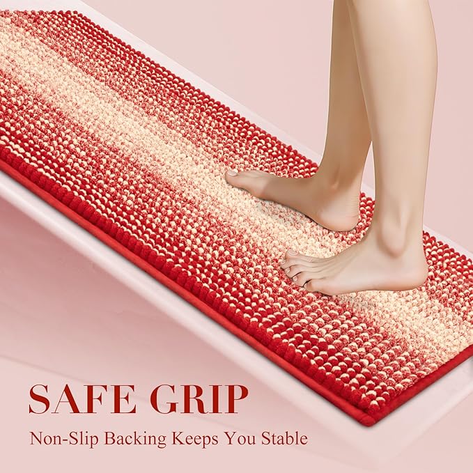 BSICPRO Christmats Bathroom Rugs, Christmats Bath Mat Rug for Bath Non Slip 20 x 47 Inches Chenille Bathroom Runner Rugs Floor Mats Machine Washable (Christmas Red)