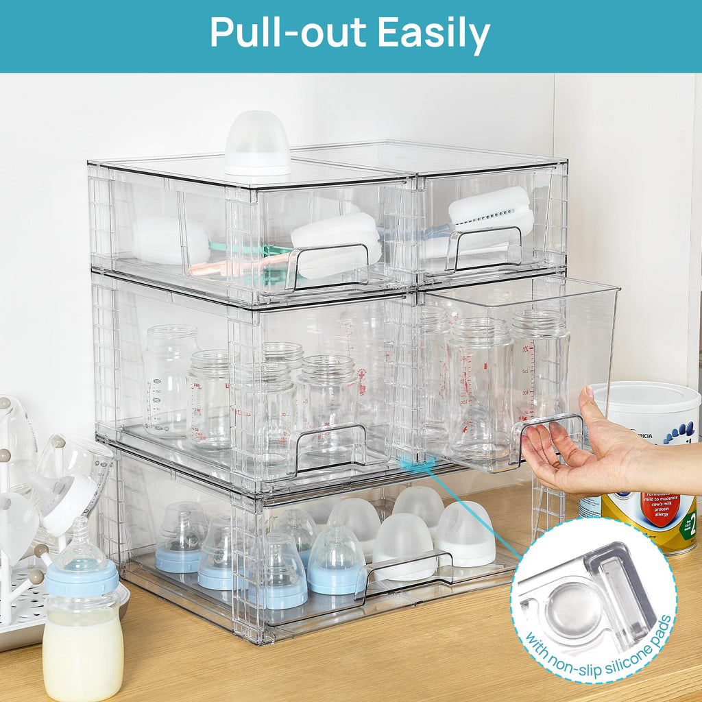 Vtopmart Clear Stackable Storage Drawers, 5 Pack Multi-Size Organizer Set