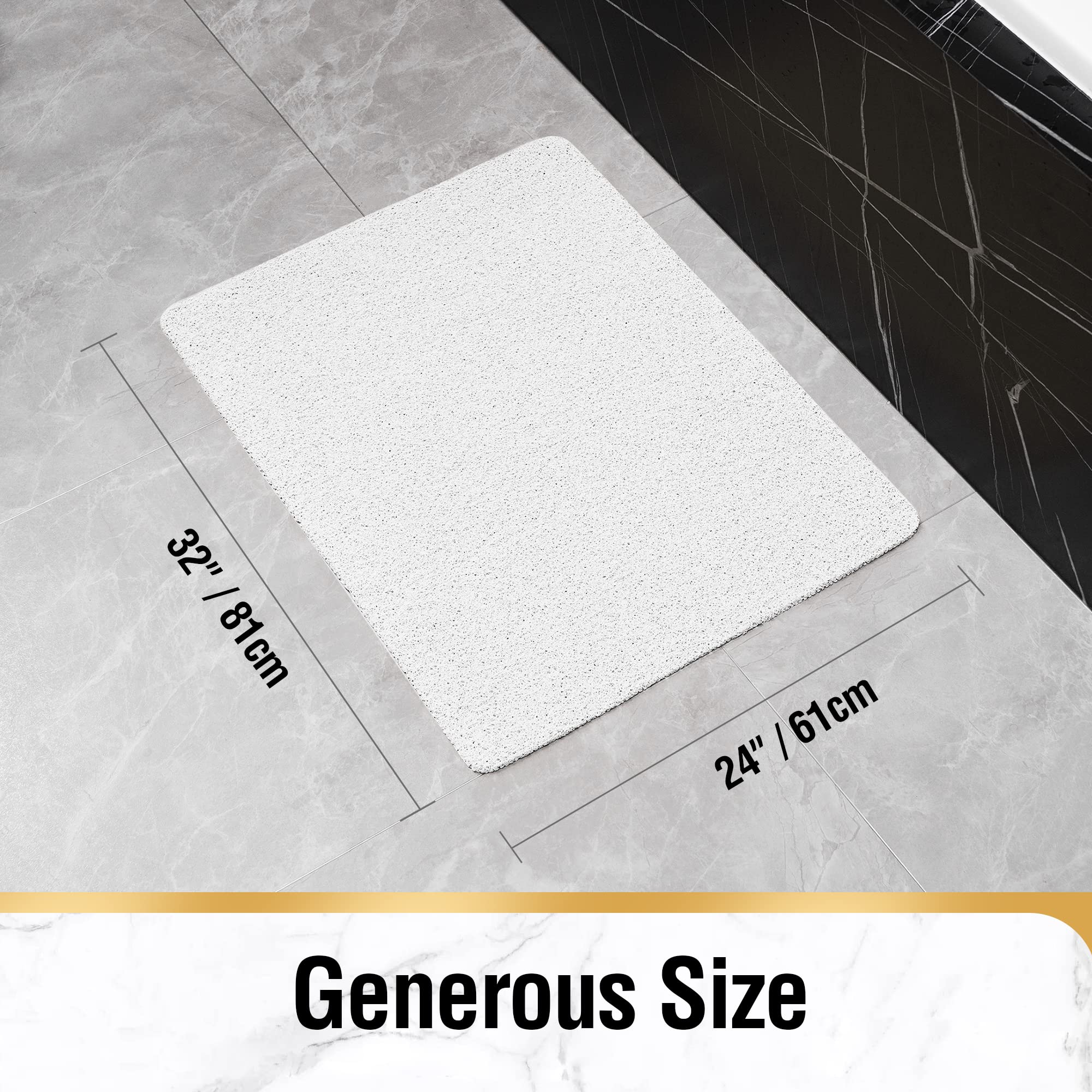 HITSLAM Shower mat Non Slip, 24 x 32 Inch Bathtub Mat Non Slip with Drain, Soft PVC Loofah Shower Bath Mat for Tub, Quick Drying Bathroom Shower Mat, White