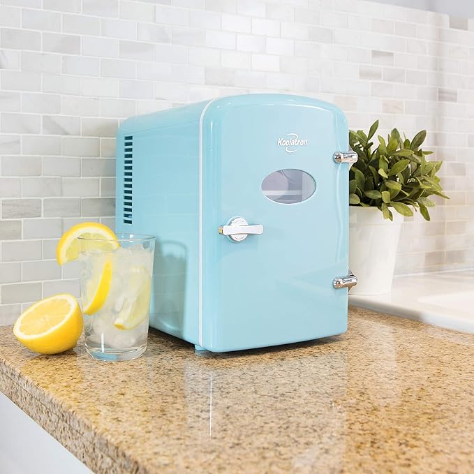 Koolatron Retro Mini Fridge 4 Liter Green Portable Refrigerator for Bedroom Office Dorm Skincare Table Top Beverage Cooler Travel Bottle Warmer Kimchi Fridge Car Outdoor Patio 6 Can Capacity