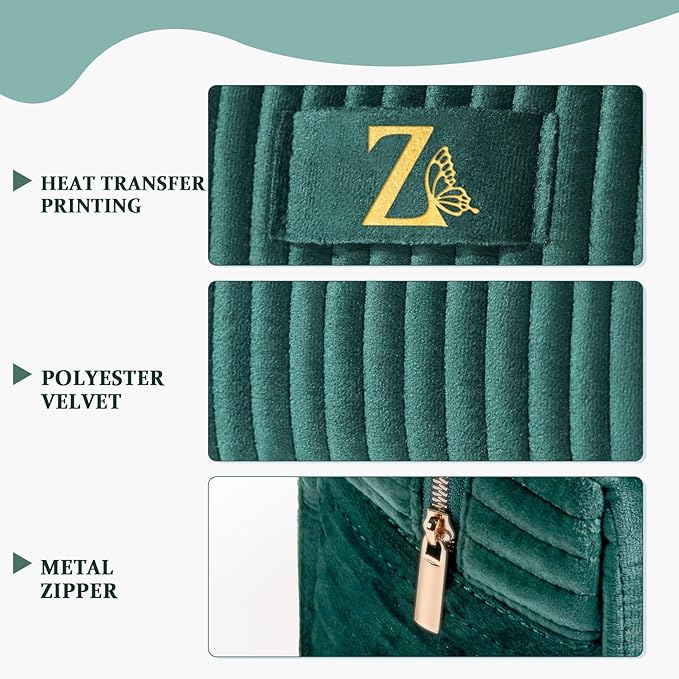 COSHAYSOO Travel Makeup Bag Quilted Make Up Pouch Initial Velvet Cosmetic Case with Butterfly Decorations for Women 20th 30th 40th 50th Best Birthday Appreciation Retirement Gifts Green Letter Z