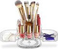 Masirs 360-Degree Rotating Makeup Organizer – Small Acrylic Cosmetic Storage Caddy with 5 Compartments, Mini Lazy Susan Vanity Organizer for Bathroom Counter, Skincare, Perfume, Brushes, Clear