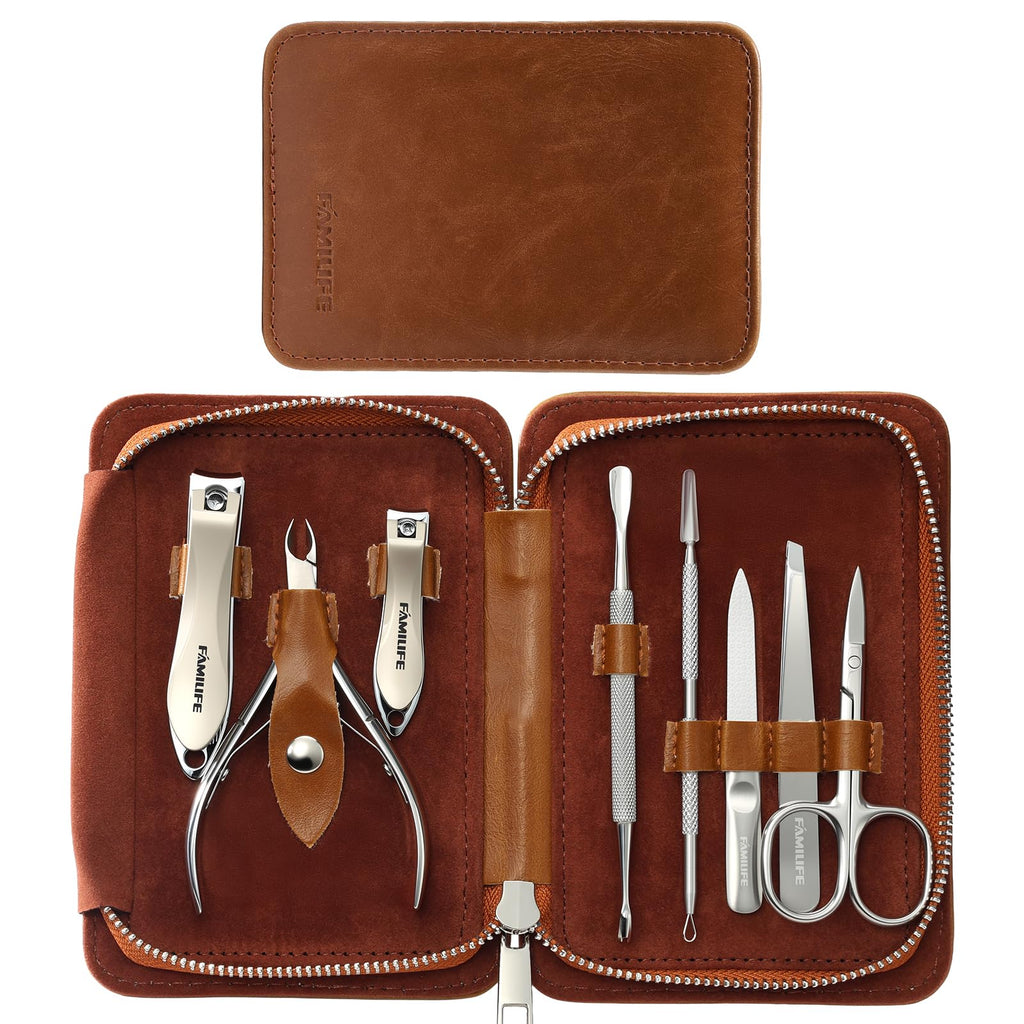 FAMILIFE Stainless Steel Manicure Set 8-in-1 Professional Nail Clipper Kit