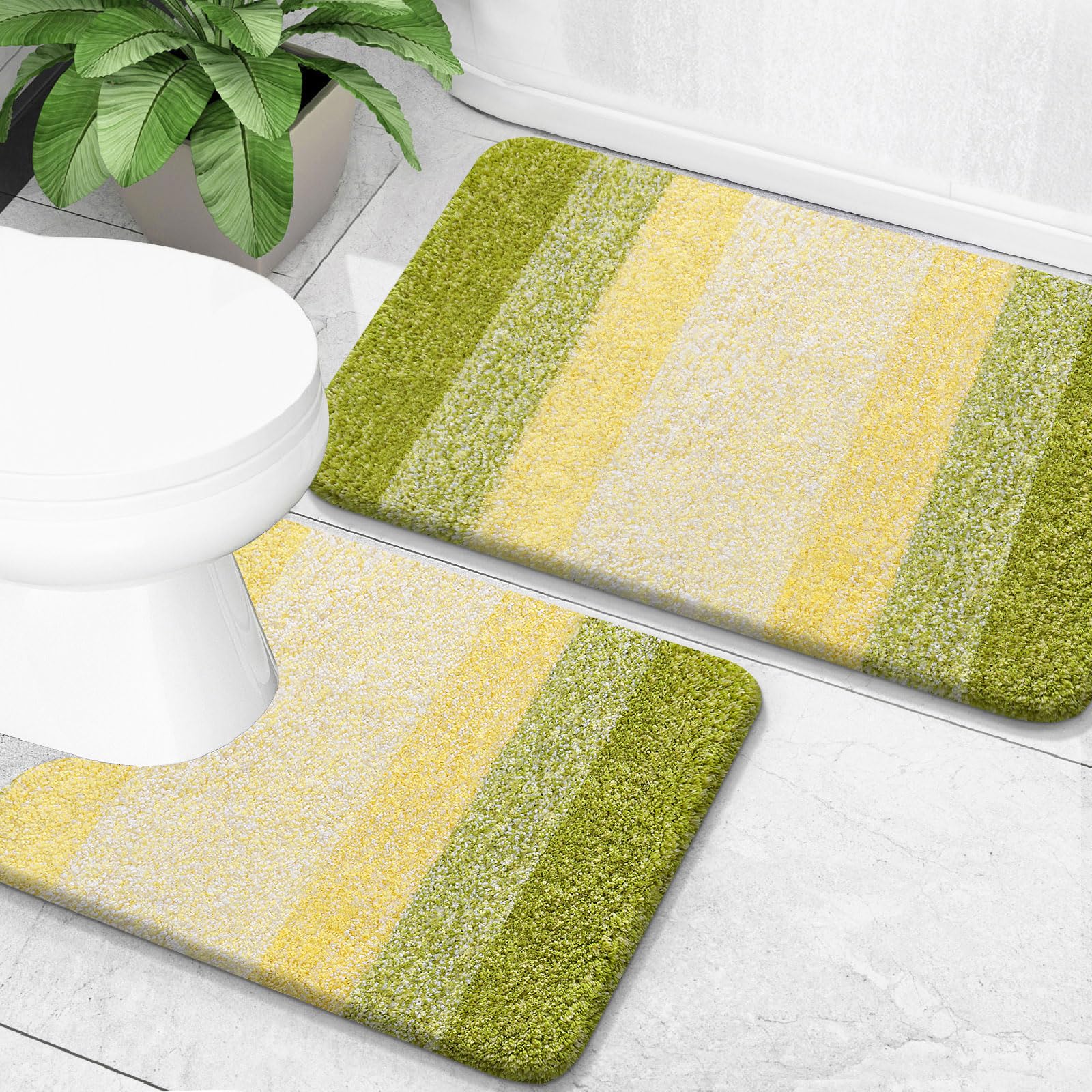 OLANLY Micorfiber Bathroom Rug Set 2 Piece, 30"x20"+U-Shaped 24"x20"