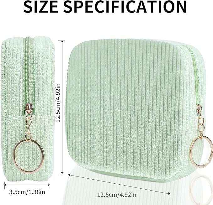 Teircno Sanitary Napkin Storage Bag, Preppy Corduroy Period Bag for School Teen Girls, Cute Portable Period Pouch with Zipper, Sanitary Pads Bag Tampons Holder for Purse, First Period for Women Ladies