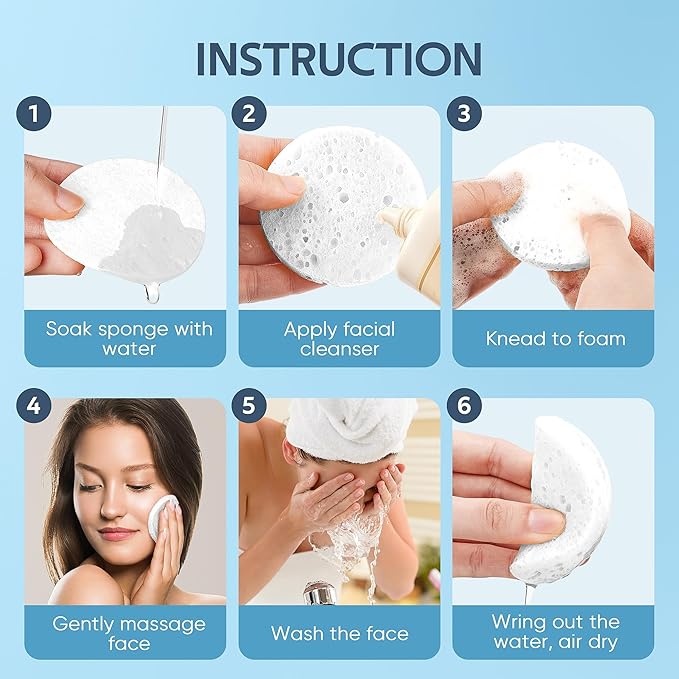 GAINWELL 50-Colored Natural Compressed Facial Sponges, for Facial Cleansing, Reusable & Eco-Friendly, 50 PCS