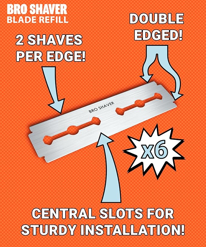 BRO SHAVER 3.0 +6 Blades, Back Shaver for Men (DIY) Back & Body Hair Trimmer. Shave Wet or Dry. Uses Double Edge Razor Blades. Ergonomic Handle, Includes Blades