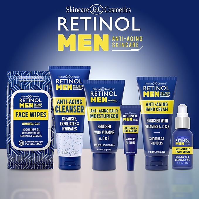 LIVAURA Retinol Men’s Individually Wrapped Wipes, Large Face and Body Wet Wipes with Micellar Water and Vitamins A-C-E, 30 Travel Essentials