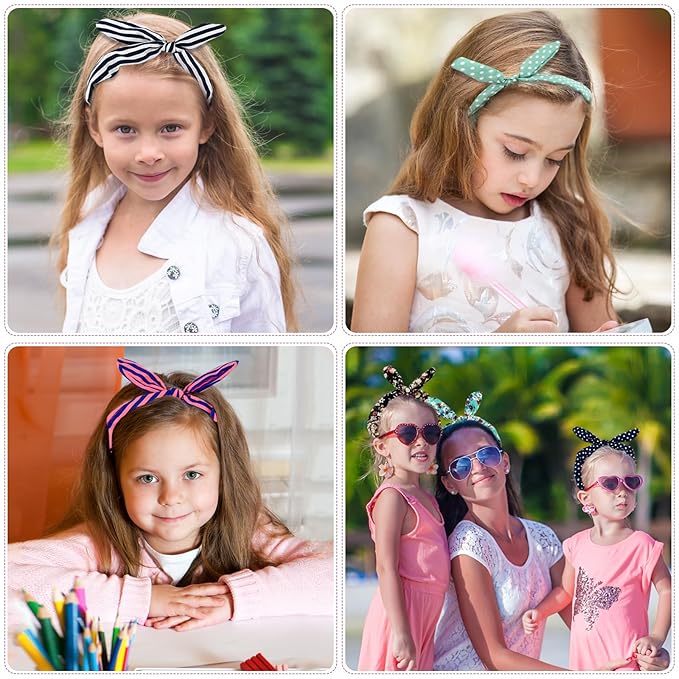 eyxformula 6 Pcs Colorful Headbands, Fashion Floral Polka Dot Stripe Bow Headbands Randomly, Lovely Ears Hairbands Knot Hair Bands Hair Accessories for Women, Girls