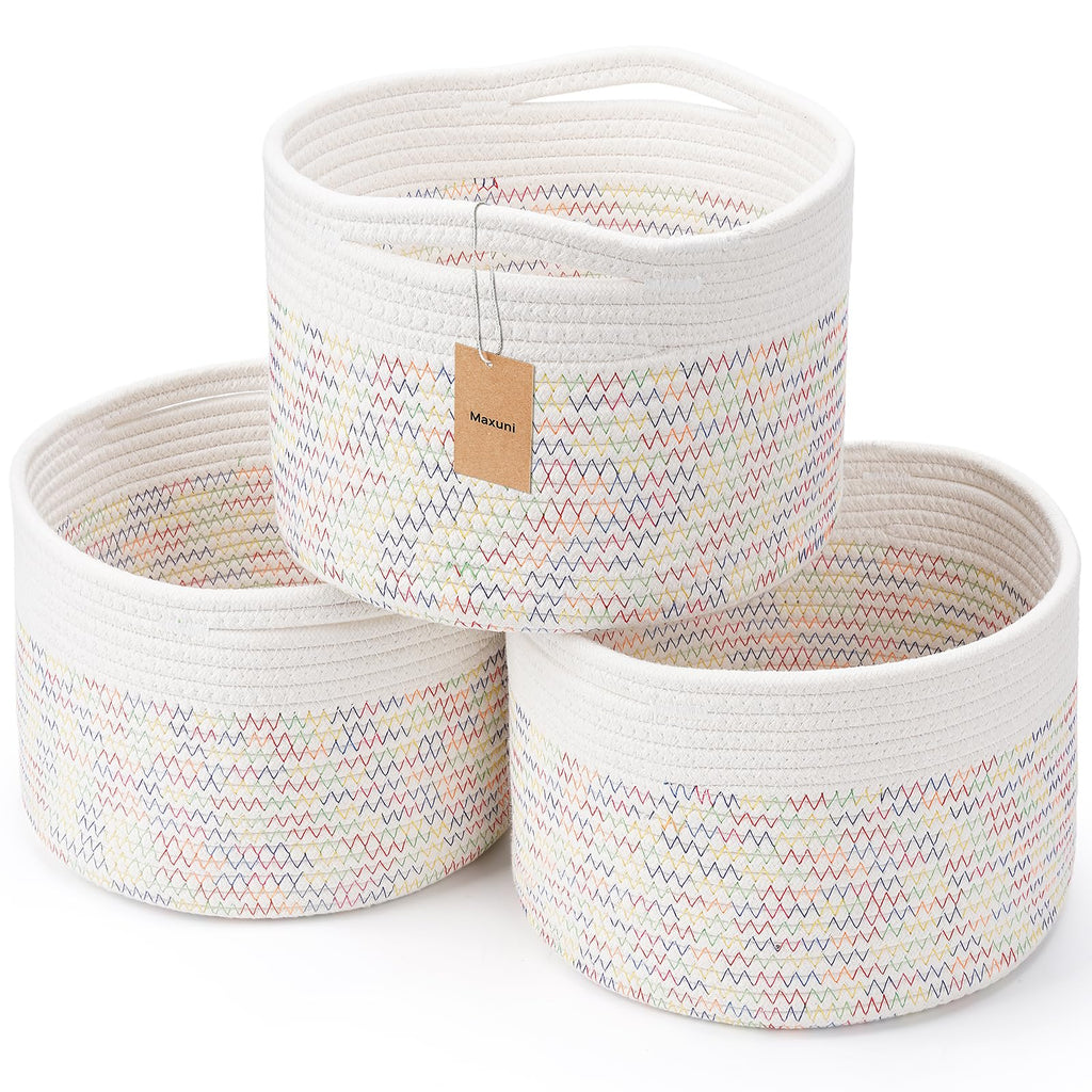 Maxuni 3 Pack Small Rope Storage Baskets, 9.82×9.82×7.1", Rainbow