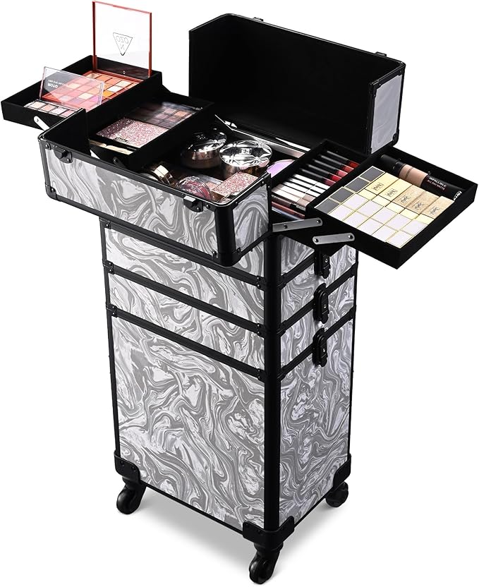 BYOOTIQUE 3-Piece Rolling Makeup Train Case on Wheels Travel Makeup Artist