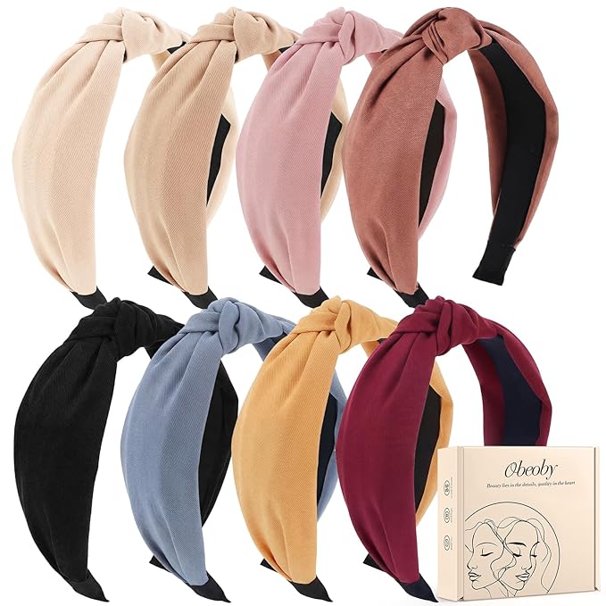obeoby 8Pcs Knotted Headbands, Non-Slip Fashion Women's Hairbands Mothers Day Gifts for Grandma(Dark Series)