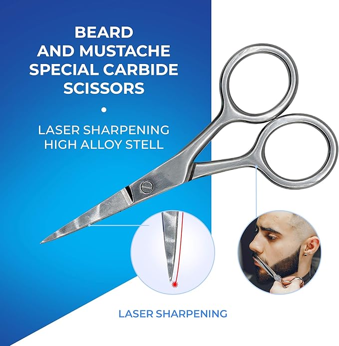 Manecode Beard Shaping Kit - Grooming Tools for Men - Adjustable Lineup Template, Premium Wooden Comb, Laser Sharpening Scissors, All in Hygiene Travel Case