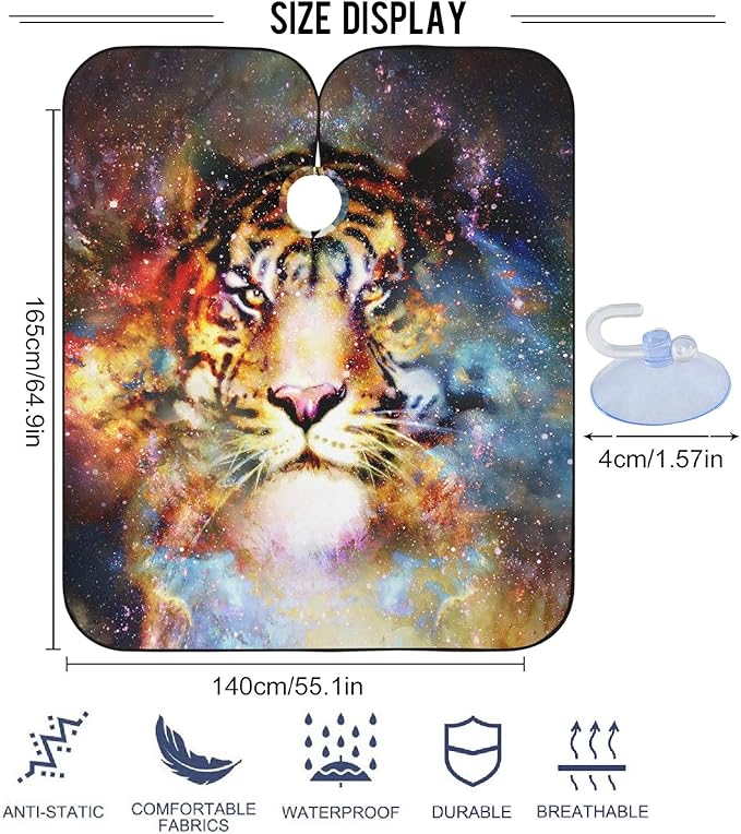 visesunny Tiger Galaxy 3D Print Barber Cape Anti-Static Hair Cutting Cape with Snap Closure Professional Salon Polyester Cape Barber Water-Resistant Hairdressing Cape Adjustable Snap for Hairstylists