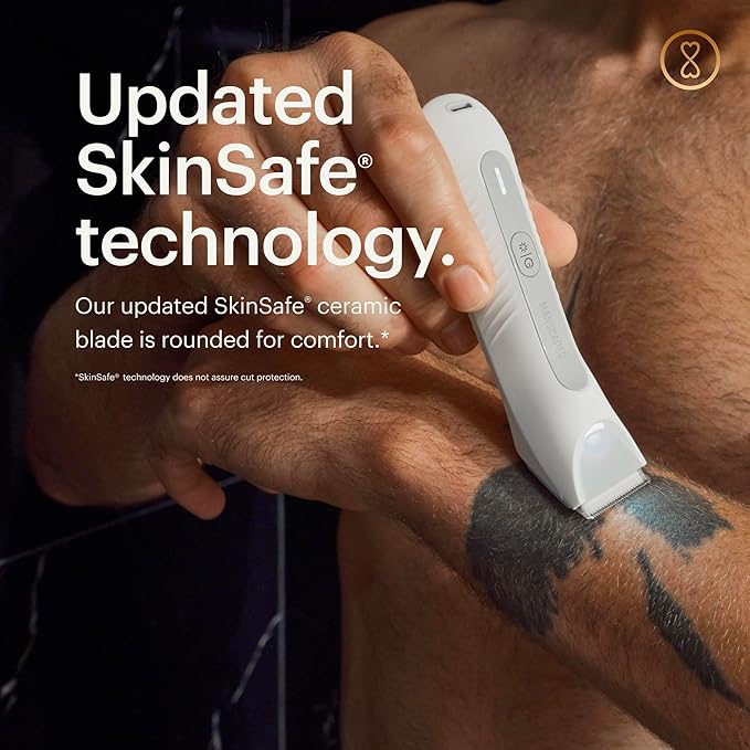MANSCAPED® The Lawn Mower® 3.0 Plus - Groin, Body & Bikini Hair Trimmer, Updated SkinSafe® Trimmer Blade, Waterproof Wet/Dry Groomer, USB-C Rechargeable, Men’s & Women's Wireless Shaver, White Hot