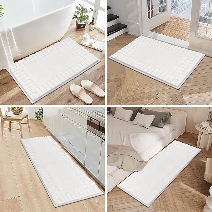 Pauwer Bathroom Rugs Sets 3 Piece, Microfiber Bath Mat Set, White