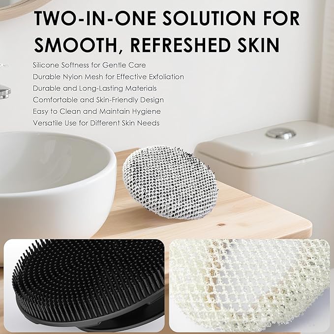 Black Food-Grade Silicone Body Scrubber with Exfoliating Net Sponge Case