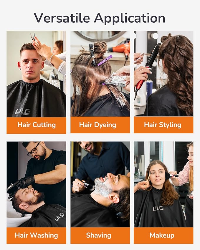 ULG Professional Hair Cutting Cape with Neck Duster Brush Waterproof Extra Large Size Salon Barber Cape Haircut Cape for Men Women and Kids, 57”×72” Full Body Coverage, Black