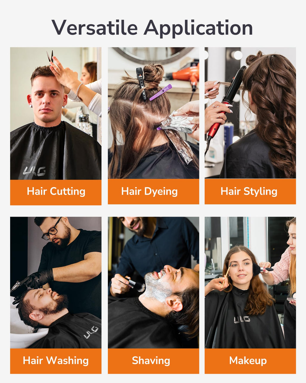 ULG Professional Hair Cutting Cape with Neck Duster Brush Waterproof Extra Large Size Salon Barber Cape Haircut Cape for Men Women and Kids, 57”×72” Full Body Coverage, Black