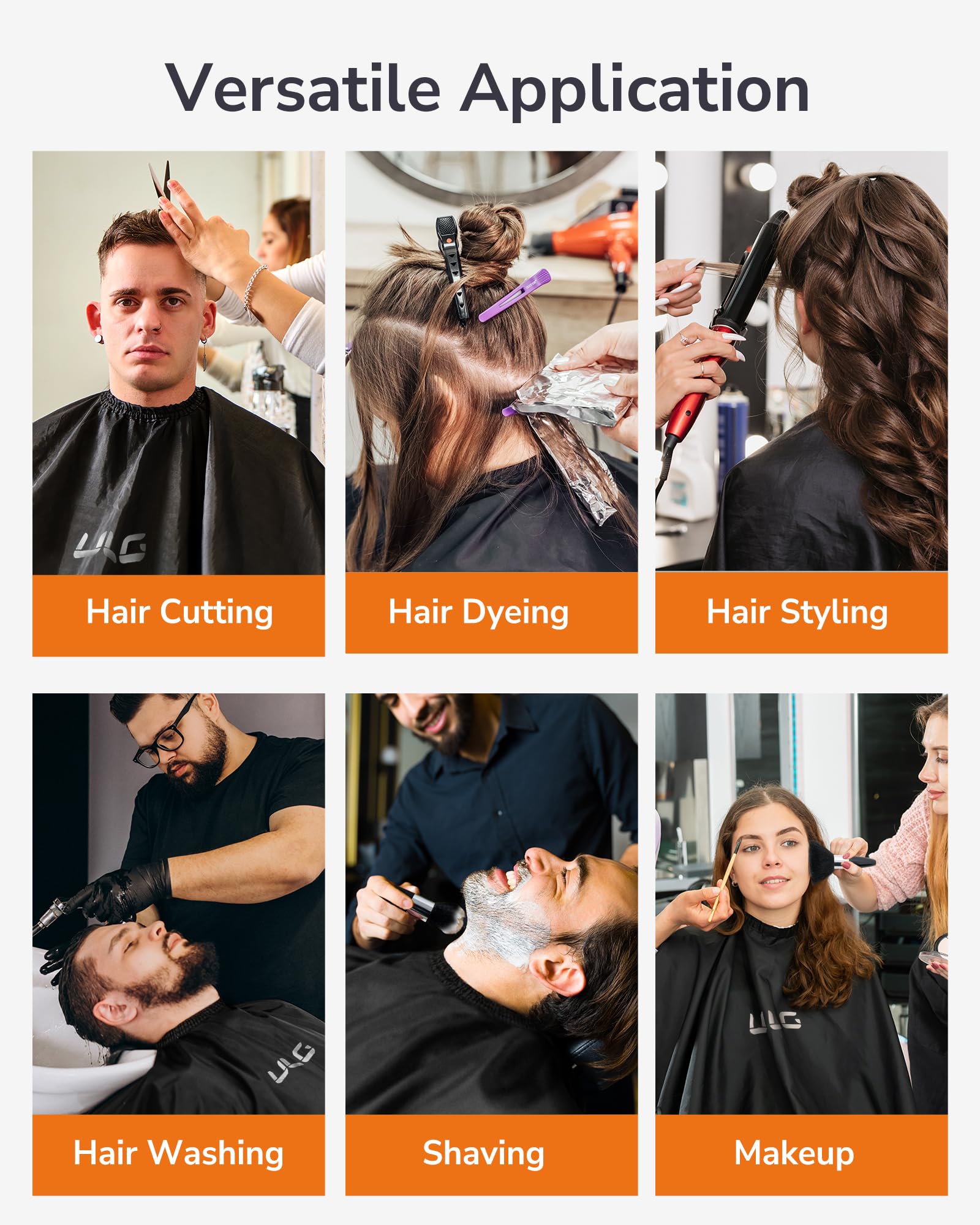 ULG Professional Hair Cutting Cape with Neck Duster Brush Waterproof Extra Large Size Salon Barber Cape Haircut Cape for Men Women and Kids, 57”×72” Full Body Coverage, Black