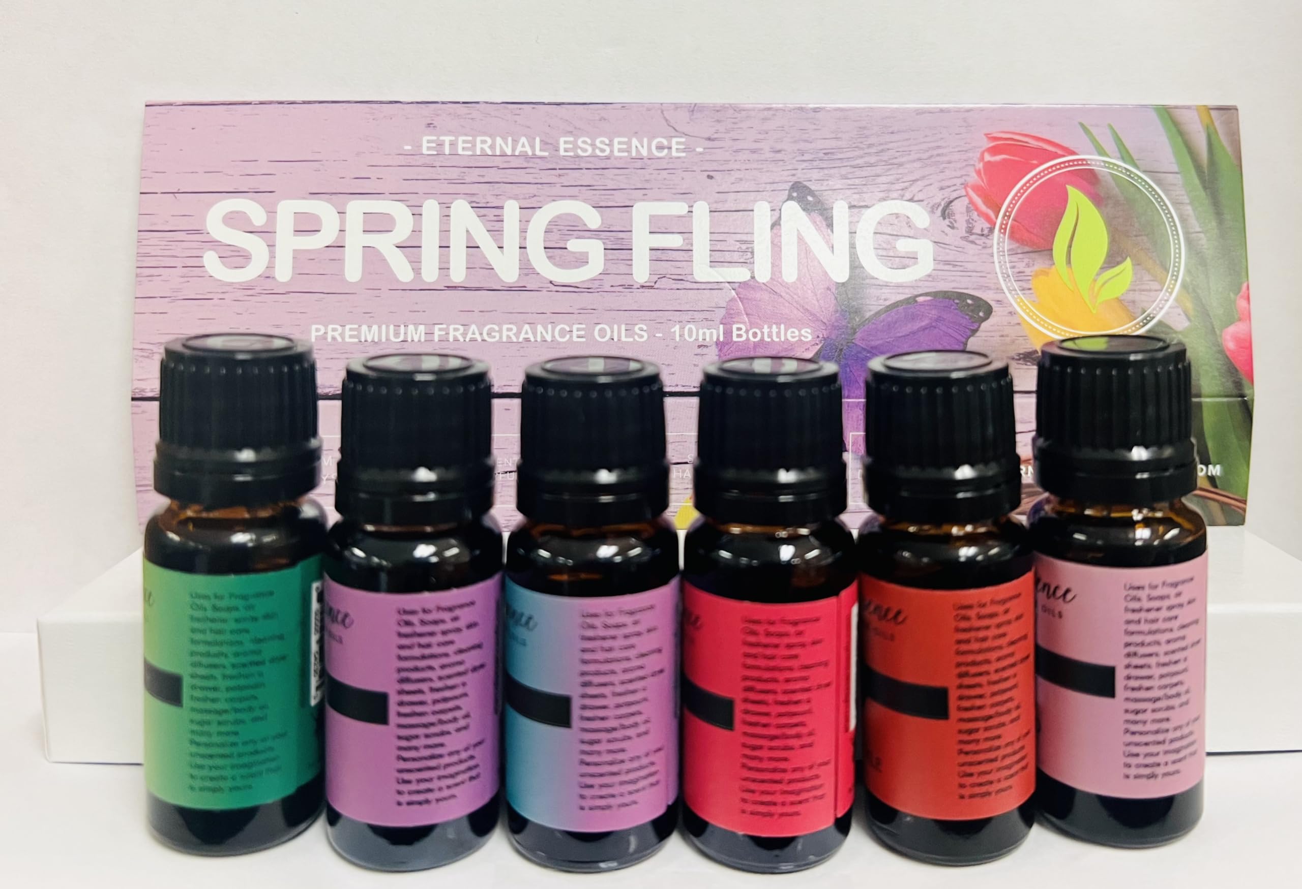 Eternal Essence Oils Spring Fling Set of 6 Premium Fragrance Oils - Includes Sweet Grass, Lilac & Lilies, Lavender Breeze, Sweet Pea, Honeysuckle and Enchanted Orchid Scented Oils - 10ML