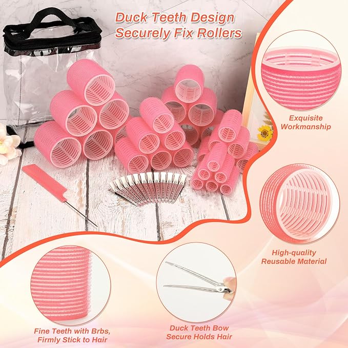 56 Pcs Hair Rollers Set for Blowout Look Long Hair, 30Pcs Rollers Curlers in 5 Sizes with 24 Pcs Clips and Storage Bag for Long Medium Short Hair Volume