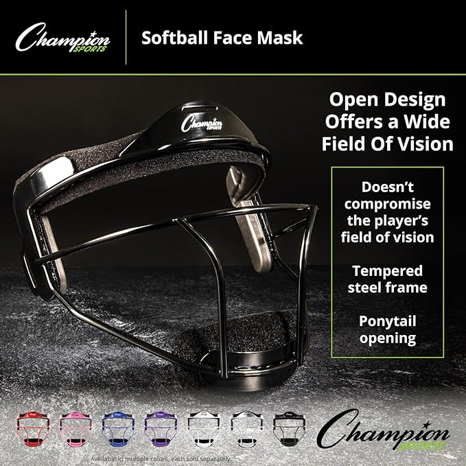Champion Sports Steel Softball Face Mask – Durable Fielder’s Mask for Youth & Adults, Multiple Colors for Practice & Games