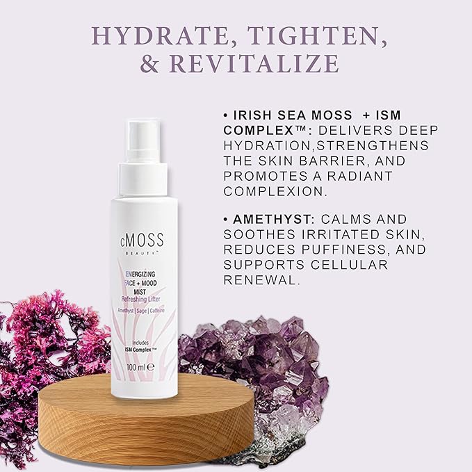 cMOSS BEAUTY Anti-Aging Glass Skin Face Mist – Instant Lift, Glow & Tighten | Sea Moss + Hyaluronic Acid Caffeine & Amethyst – Mood Boost, Oil-Free All Skin Types
