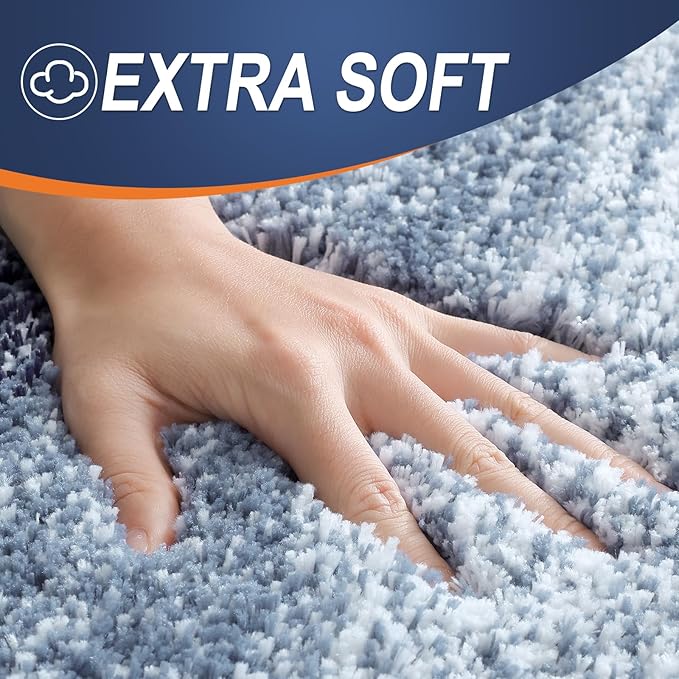 OLANLY Bathroom Rug Set 2 Piece, Soft Absorbent Microfiber Bath Mats and U-Shaped Contour Toilet Rug, Non-Slip, Machine Wash Dry, Plush Shaggy Bath Mats for Bathroom (24"x16"+24"x20", Airy Blue)
