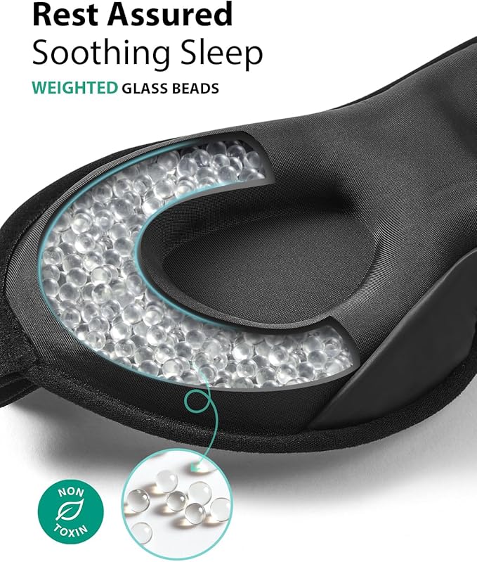 MABAO Weighted Sleep Mask - 100% Blackout Eye Mask for Sleeping for Women Men, 3D Contoured for Lash Extension, Zero Eye Pressure Memory Foam Cover, Soft Gentle Pressure Blindfold for Travel - Black