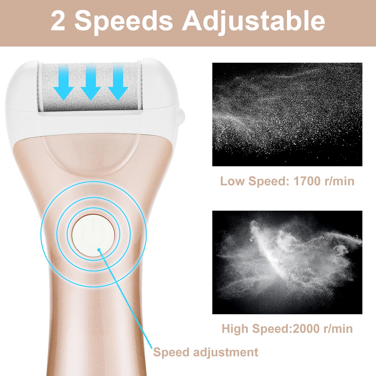 Callus Remover for Feet, Nicebirdie Electric Foot File Callus Removers Rechargeable Waterproof Pedicure Tools Foot Scrubber Shaver Feet Care Tool for Cracked Heels Dead Skin （Golden）