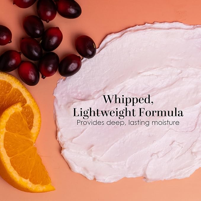 Cranberry Orange Body Butter with Raw Shea Butter and Jojoba Oil, Body Moisturizer for Dry Skin, Sweet Citrus Hydrating Lotion for Women and Men