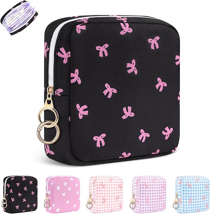 Period Bag for Teen Girls, Canvas Sanitary Napkin Storage Bag with Zipper, Portable Menstrual Pad Bag Tampon Holder for Purse