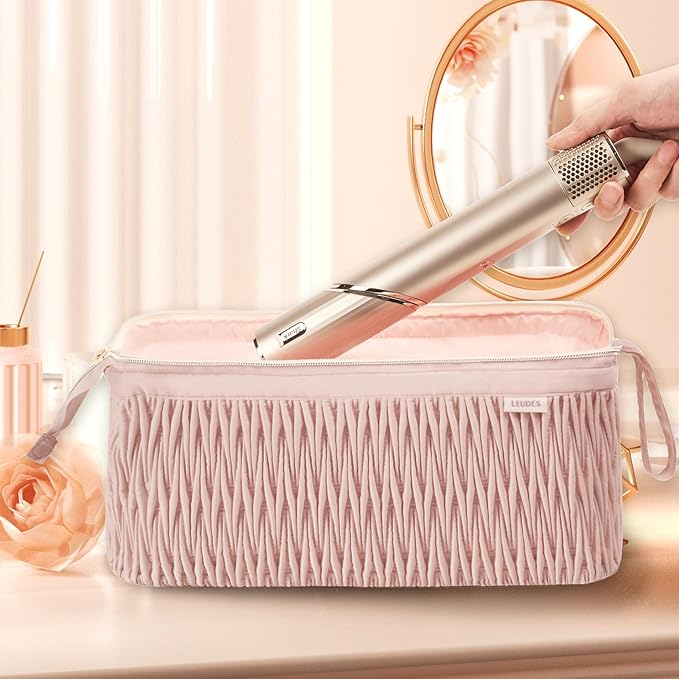 Leudes Dyson Airwrap Travel Case for Shark Hair Dryer Airstraight Flex Style Hair Attachment Tool Organizer Accessories Air Wrap Flat Curling Iron Carrying Case (Pink)