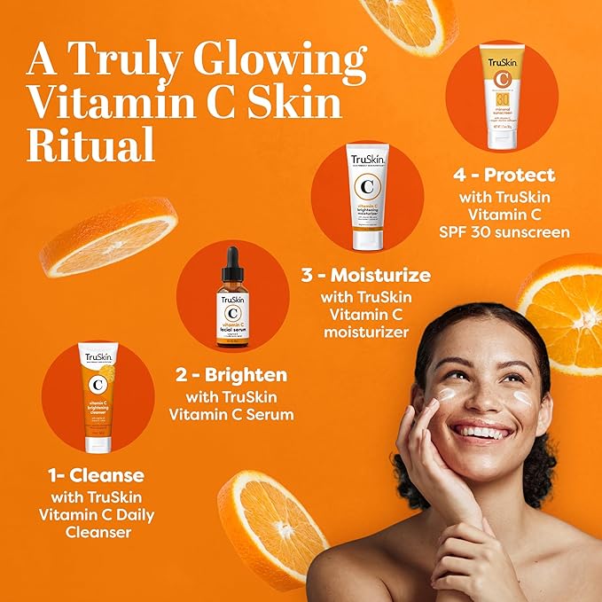 TruSkin Vitamin C Face Cream - Brightening & Hydrating Daily Moisturizer with Vitamin E, B5, Jojoba Oil & Green Tea - Smooth, Radiant-Looking Skin, 4 Fl Oz