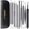 MENOLY Pimple Popper Tool Kit 10 Pcs Blackhead Remover Tool Zit Popper for Blemish, Pimple Comedone Extractor Acne Tool for Blackheads, Acnes, Whiteheads Nose Face Tools with Leather Bag