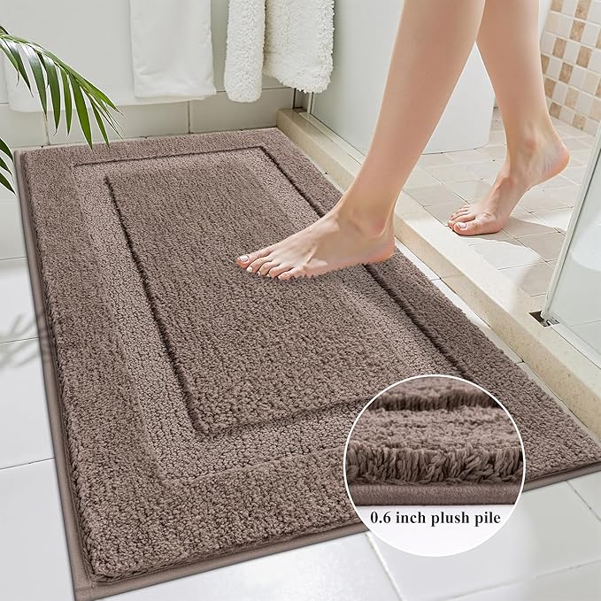 SHACOS Coffee Brown Bathroom Rugs Sets 3 Piece Bath Mat U Shaped Toilet Rug