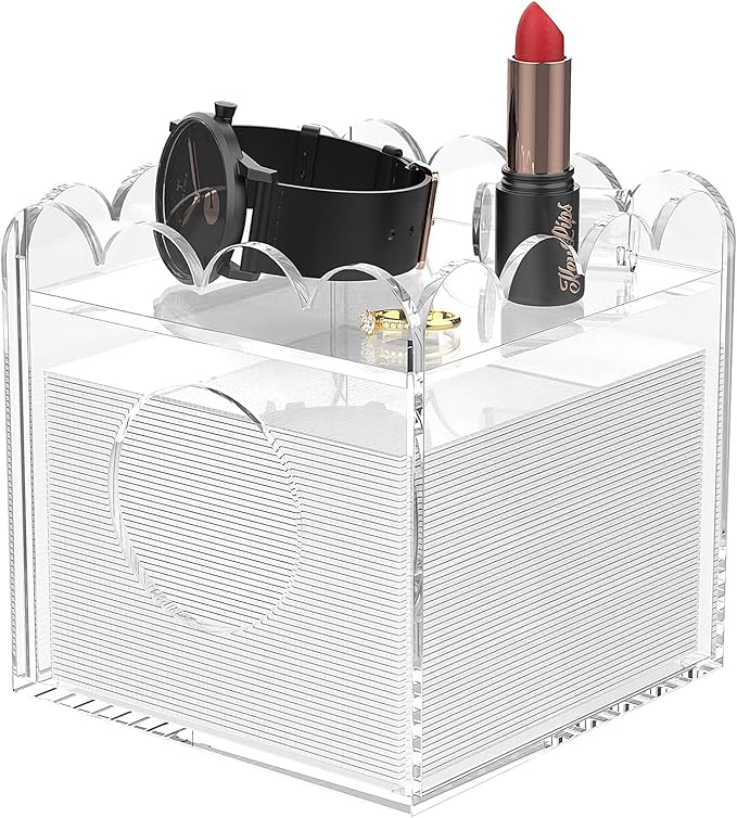 LUGUNU Acrylic Tissue Box Holder, Clear Square Tissue Box Cover with Storage Tray, Modern Decorative Tissue Holder for Living Room, Bathroom and Office, 5.5x5.5x5.5 Inch