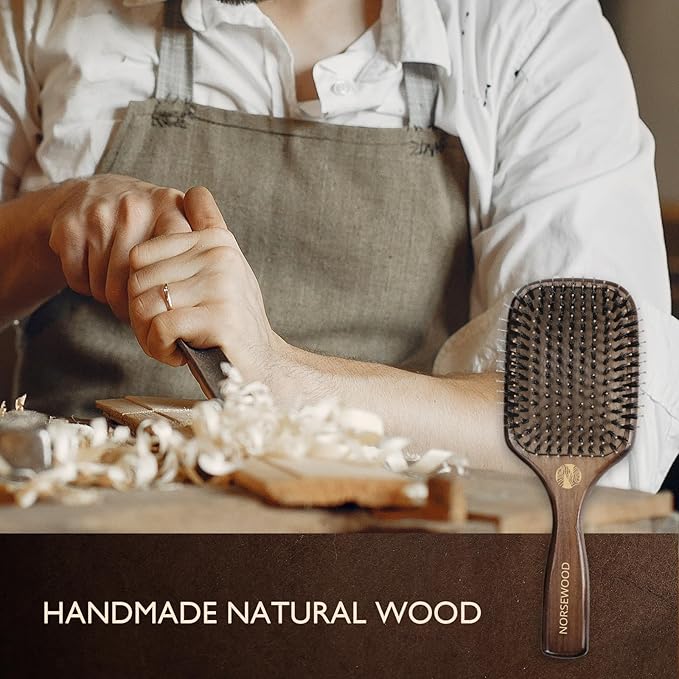 Norsewood Boar Bristle Hair Brush Set, Soft Bristle Detangler for Long, Short, Thin, Curly, Straight, or Wavy, Hairbrush for Enhancing Shine, Great for Men, Women, and Kids