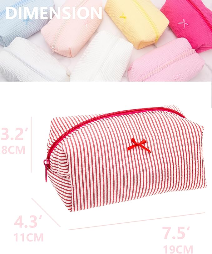 PAZIMIIK Cozy Makeup Bag for Women,Zipper Cosmetic Pouch,Stripe Red